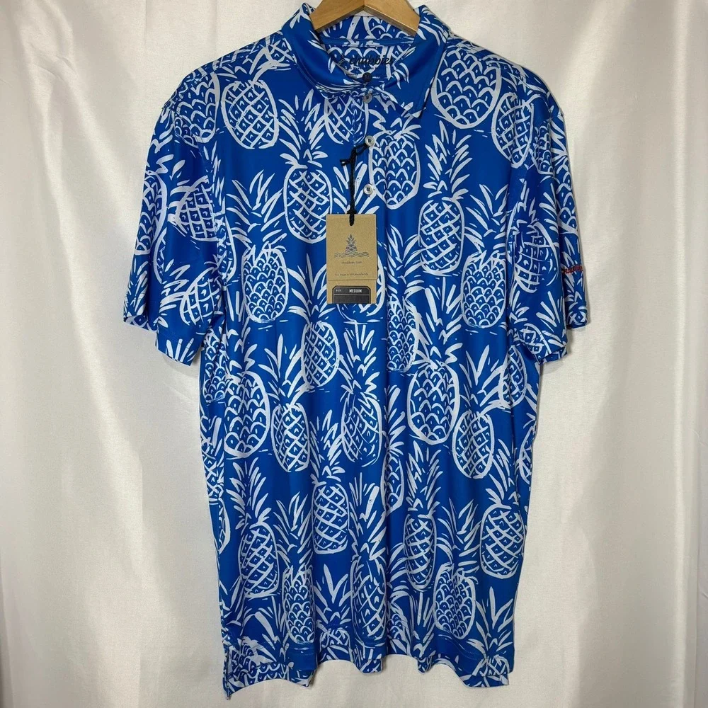 Chubbies‎ Mens The Thigh Napple Performance Polo Shirt Blue Pineapple M
